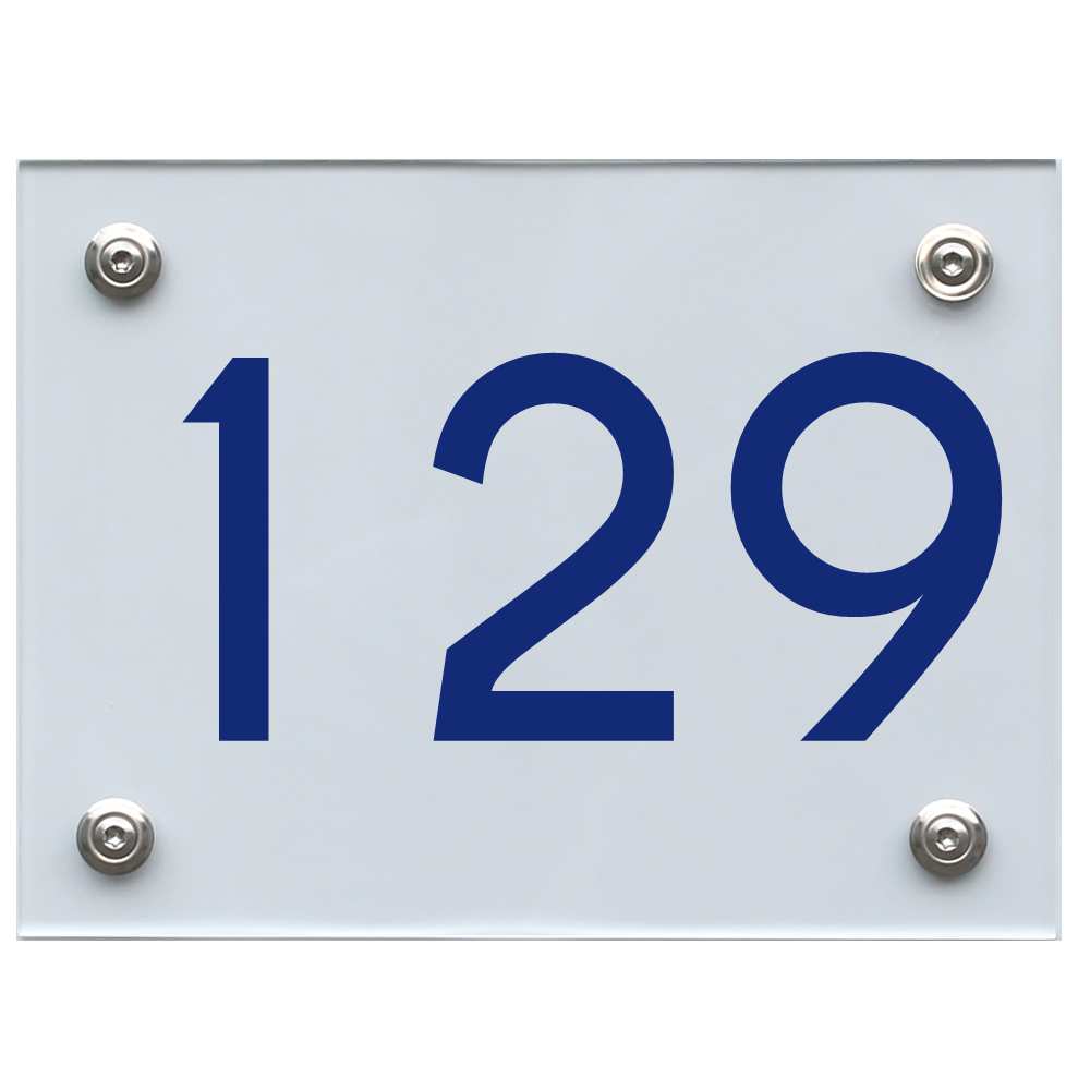 Hausnummernschild 129 blau