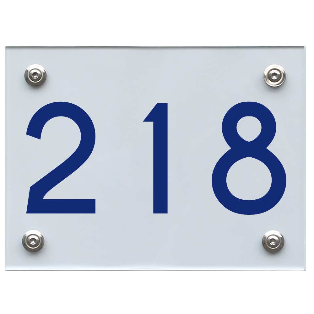 Hausnummernschild 218 blau