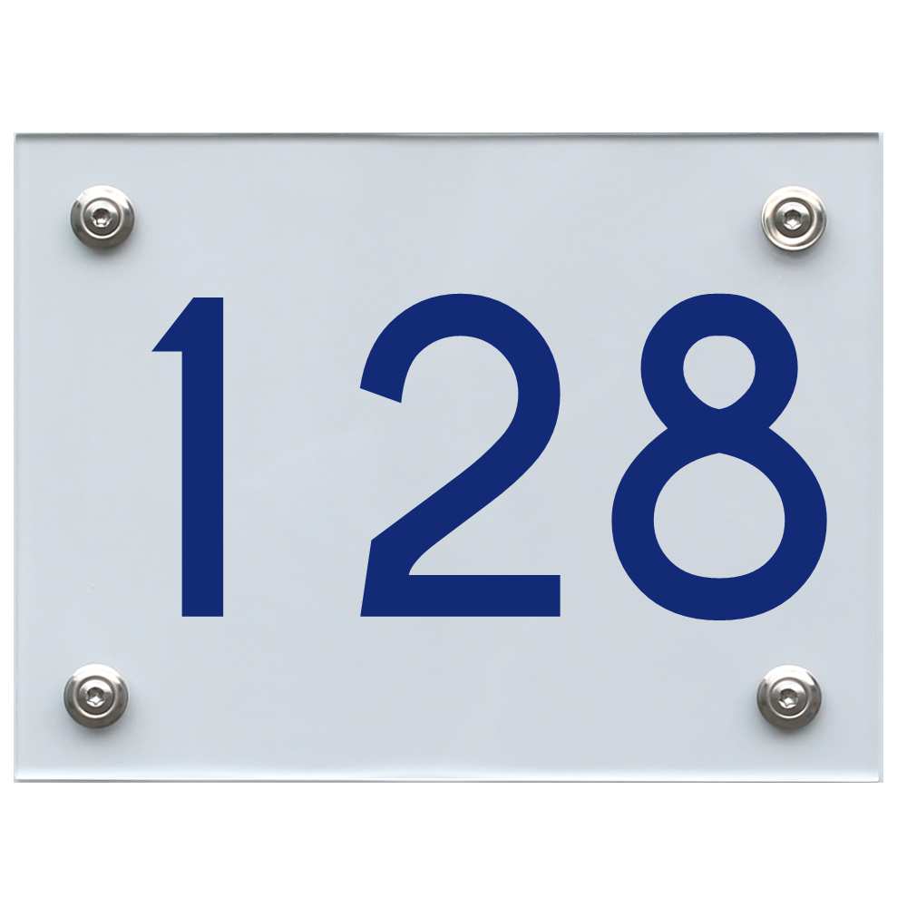 Hausnummernschild 128 blau