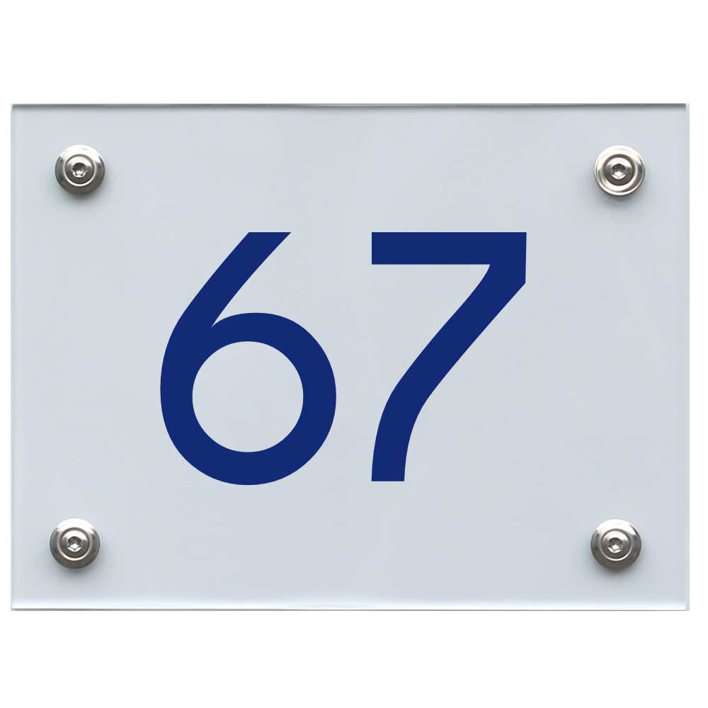 Hausnummernschild 67 blau