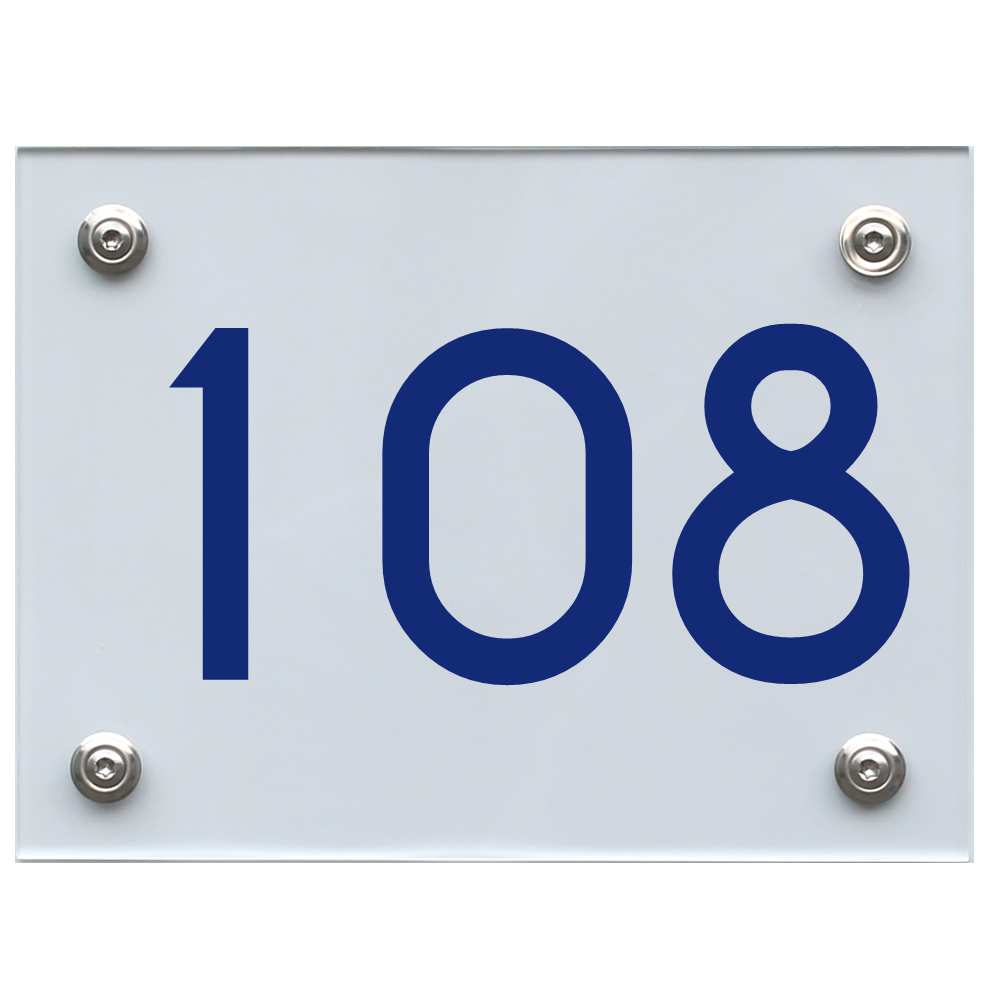 Hausnummernschild 108 blau