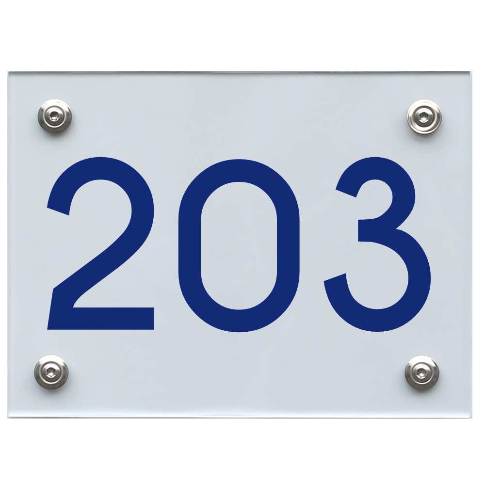 Hausnummernschild 203 blau