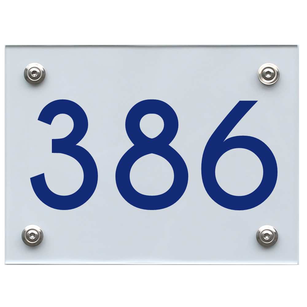 Hausnummernschild 386 blau