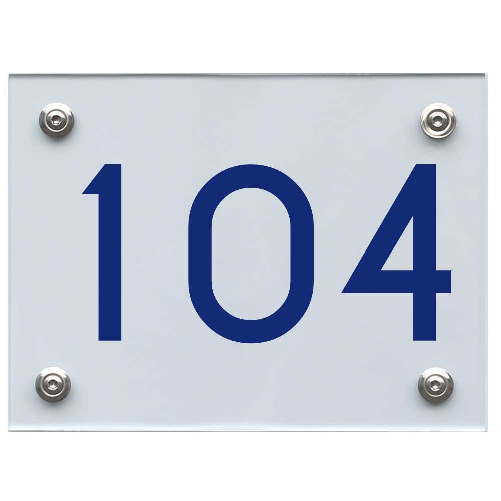 Hausnummernschild 104 blau