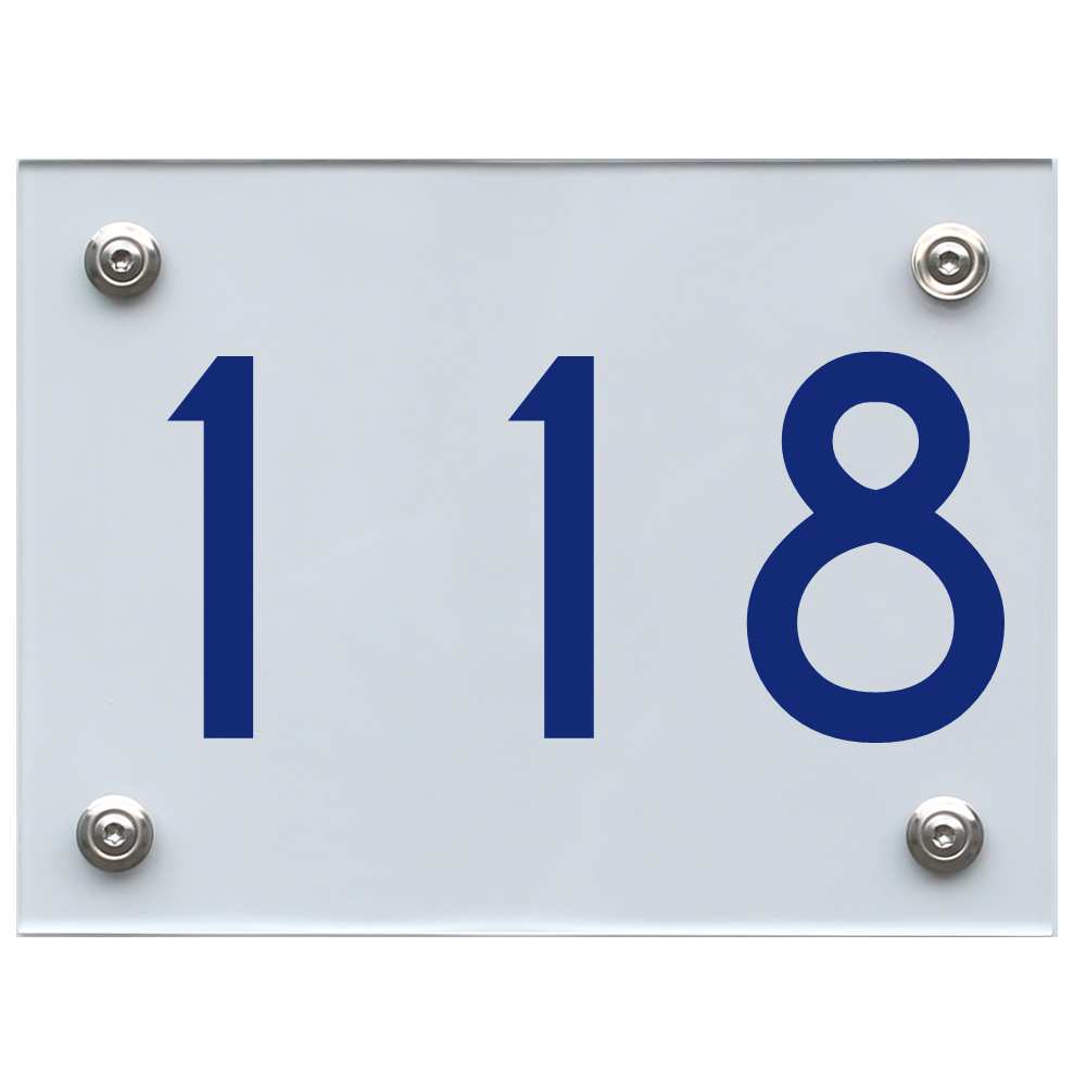 Hausnummernschild 118 blau