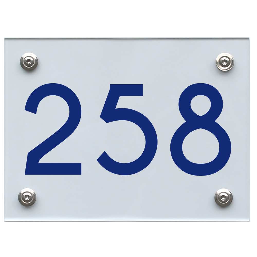 Hausnummernschild 258 blau